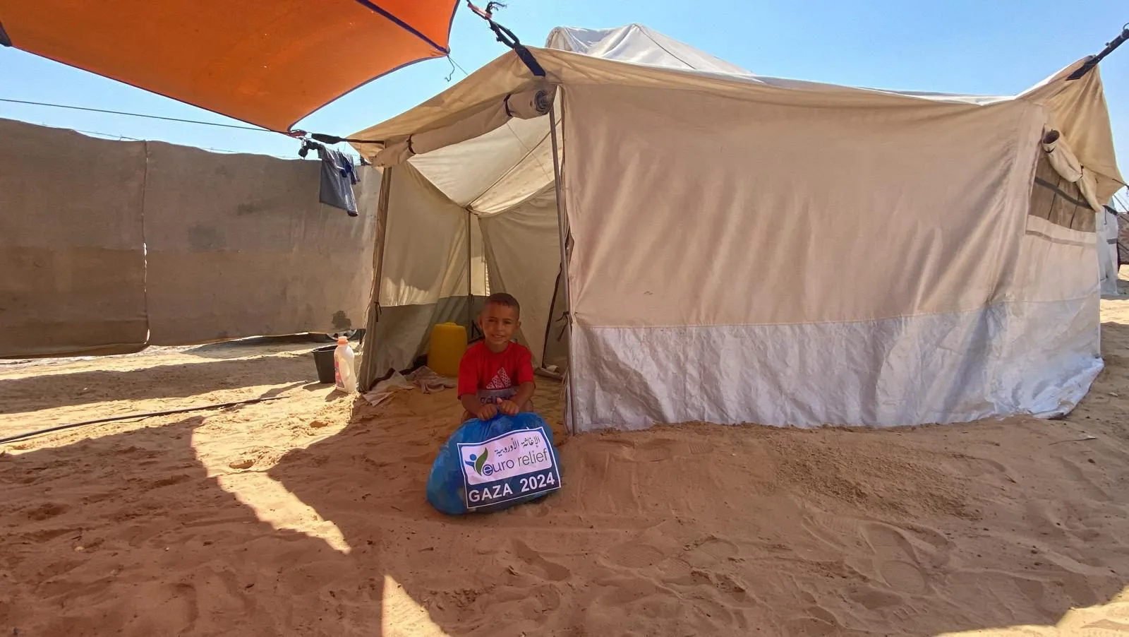 Tent shelters in a displacement camp